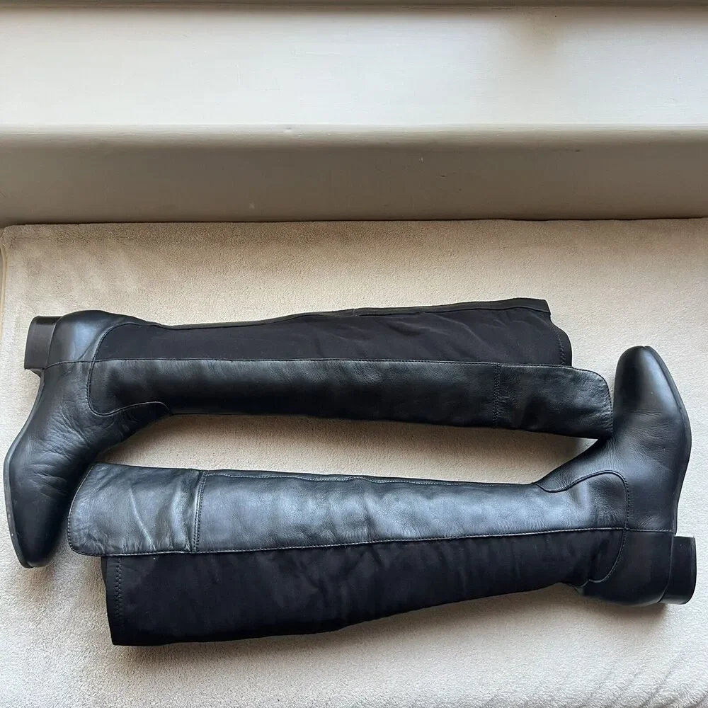 Louise et Cie Andora Black Leather Over the Knee Riding Boot Stretch Panel 5 M‎